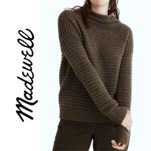 Madewell Women's Belmont Mock Neck Ribbed Knit Sweater, Olive Green, Size S